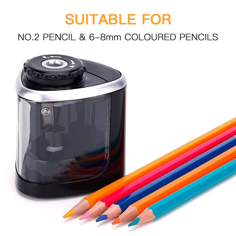 Tenwin Electric Pencil Sharpener Primary School Student Stationery Semi-automatic Pencil Sharpener Battery Model8005