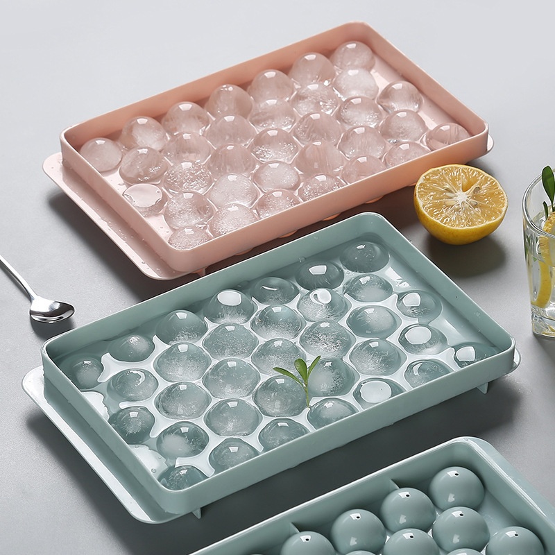 Household Spherical Ice Tray With Lid Plastic Ice Cube Mold Refrigerator Film Ice Box Round Creative Quick Freezing Ice Box