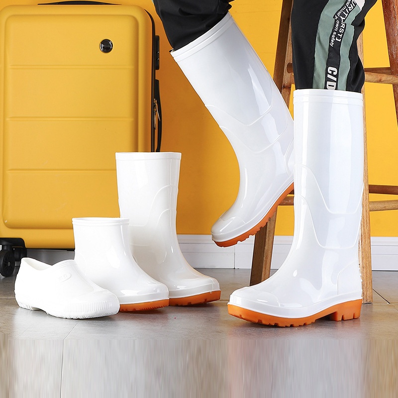 White Rain Boots Food Boots Low-top Non-slip Rain Boots Long Mid-tube Kitchen Water Boots Waterproof Labor Protection Water Shoes Overshoes Rubber Shoes