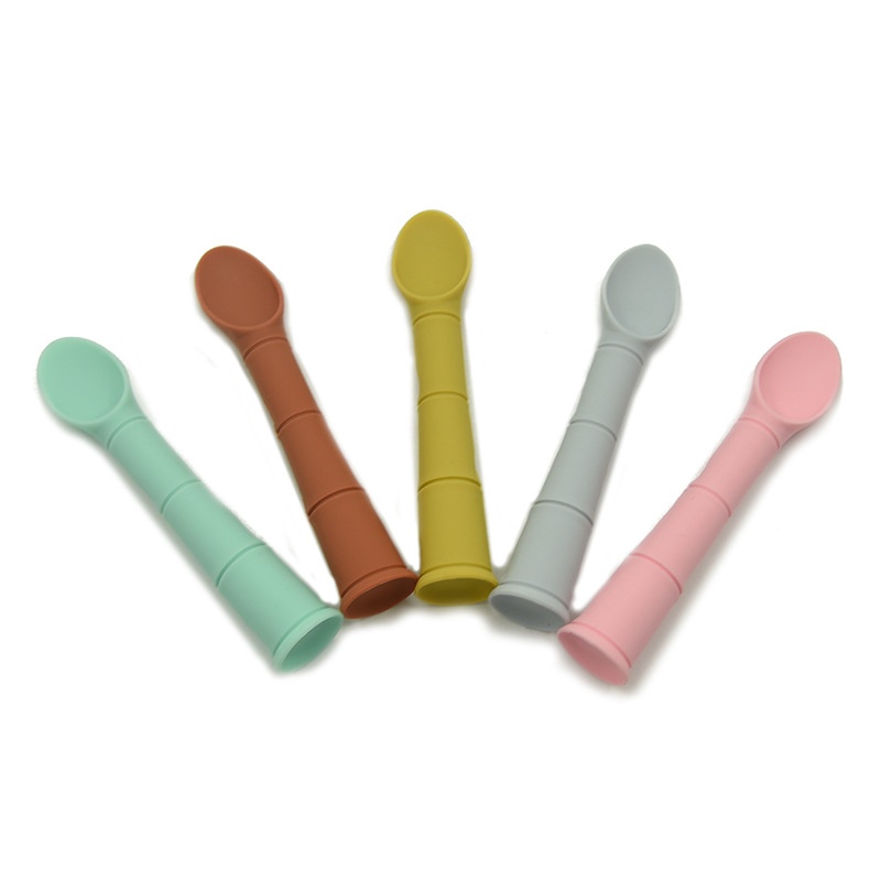 Tableware Baby Feeding Spoon Baby Food Grade Silicone Soft Spoon Bamboo Spoon Learning To Eat Spoon