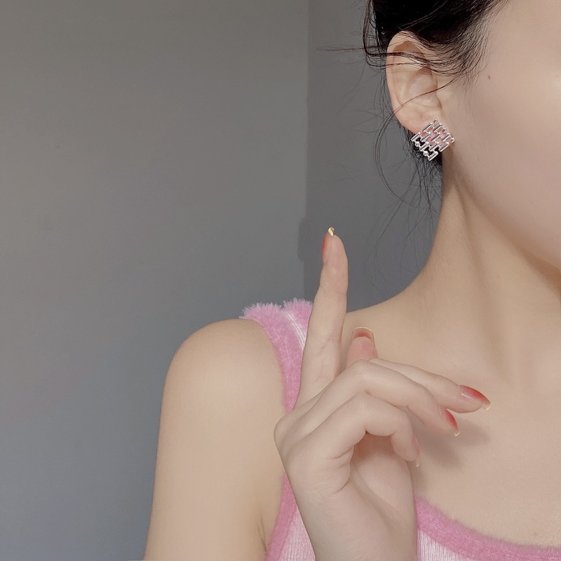 European And American Full Body S925 Sterling Silver Braided Hollow Earrings Vinrage Cold Style Simple Temperament Niche Earrings Female