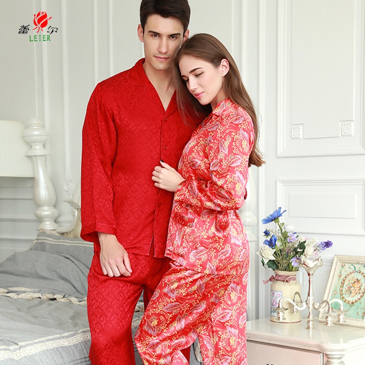 Silk Pajamas Mulberry Silk Couples Long-sleeved Home Wear