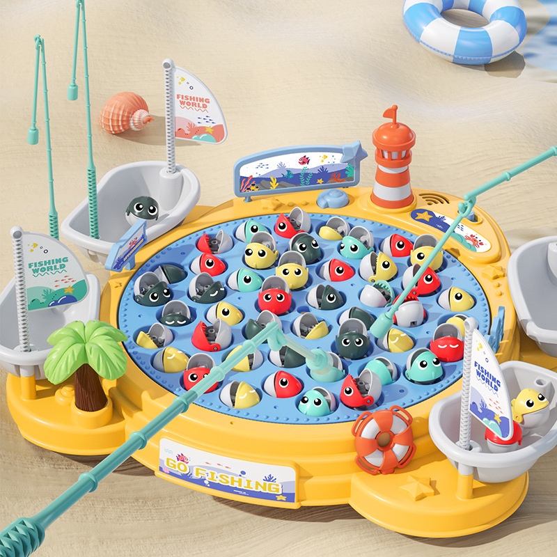 Electric Rotating Magnetic Fishing Toy Children's Early Education Parent-child Interactive Light Music Rotating Large Fishing Plate