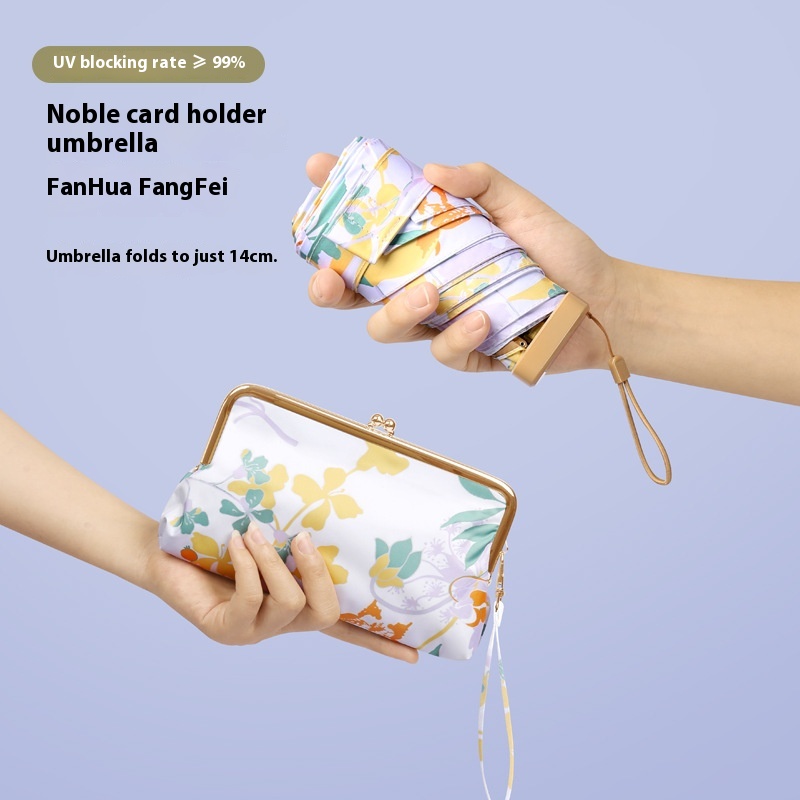 Flat Six-fold Card Umbrella Color Plastic Parasol Pocket Umbrella Sun Umbrella Sunny Rain Dual-purpose One Piece Sun