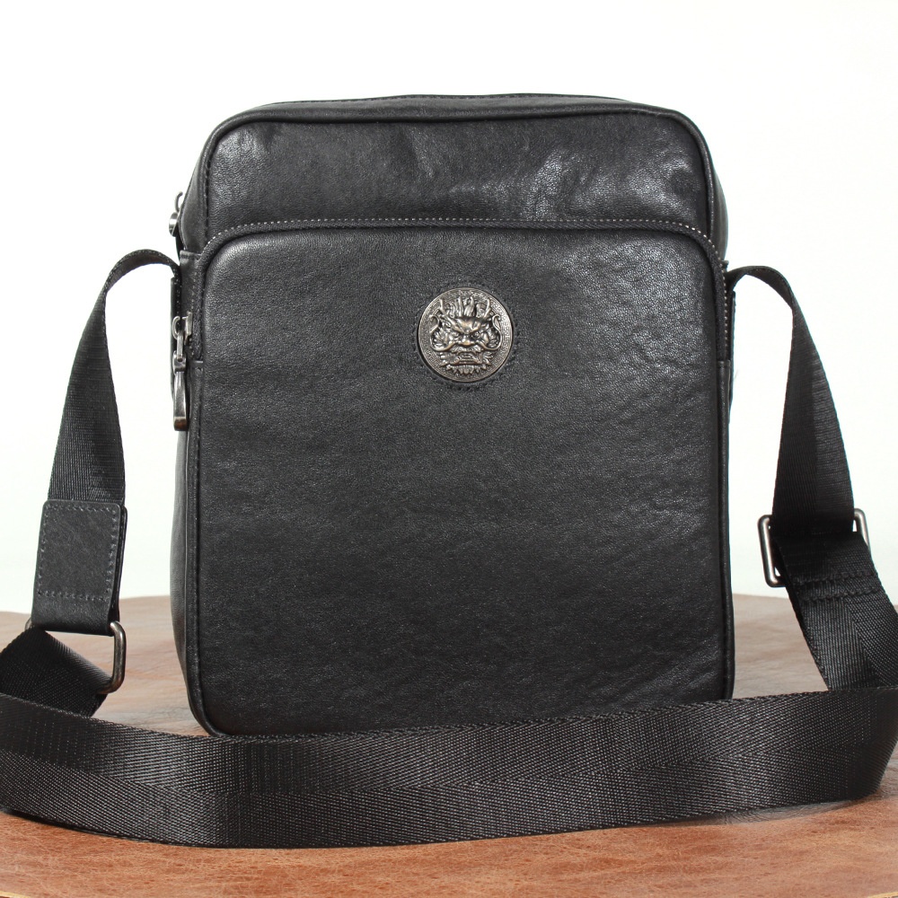 First Layer Cowhide Messenger Bag Vertical Genuine Leather Men's Bag Functional Street Style Shoulder Bag Korean Version Casual Bag