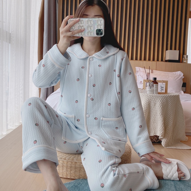 Sandwich Air Cotton Large Size Postpartum Clothing Autumn And Winter Postpartum Three-layer Warm Maternity Nursing Pajamas