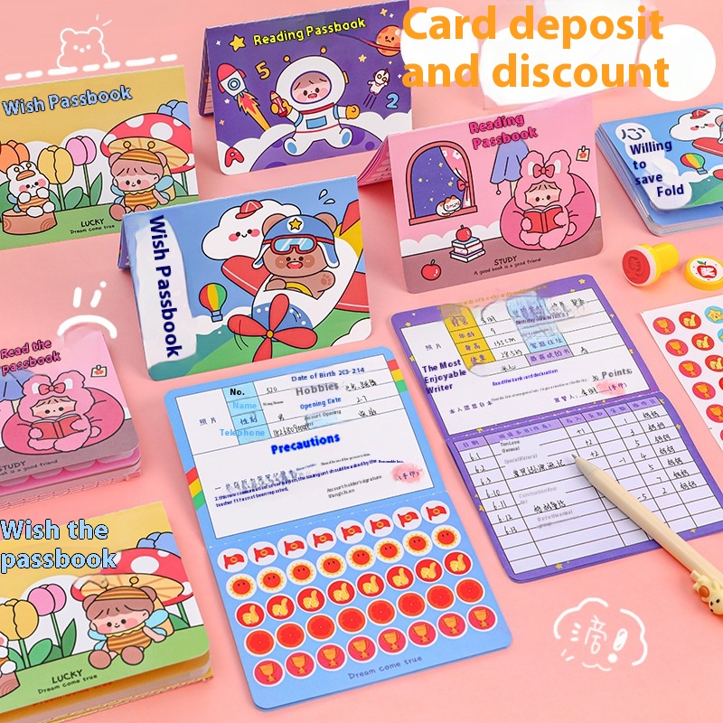 Children's Cute Passbook Primary School Students Reading Plan Punch Card Book Cartoon Exchange Points Reward Card