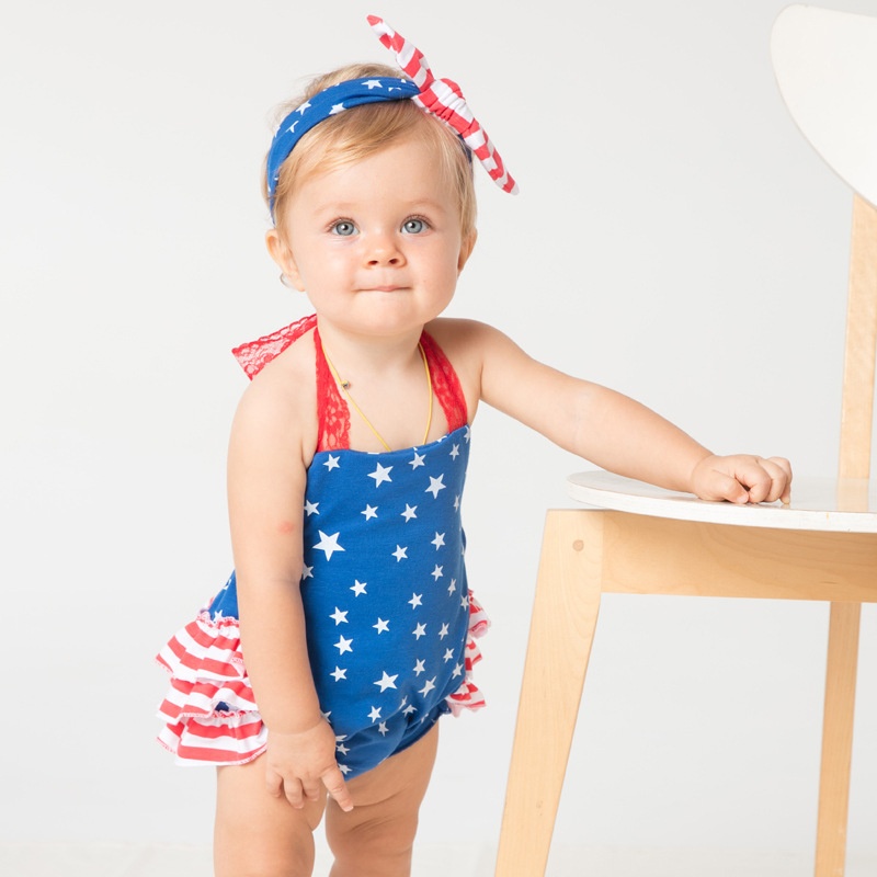 Independence Day Baby Clothes Women's Summer Suspenders Onesies0-2 Years Old Bag Fart Triangle Crawler Clothes Children's Clothes