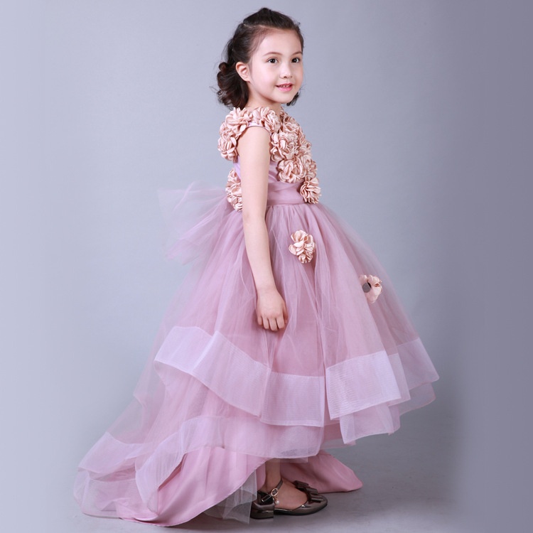 Foreign Trade European And American Children's Dress Satin Flower Girl Dress Performance Birthday Catwalk Princess Puffy Long Skirt Can Be Sent On Behalf Of