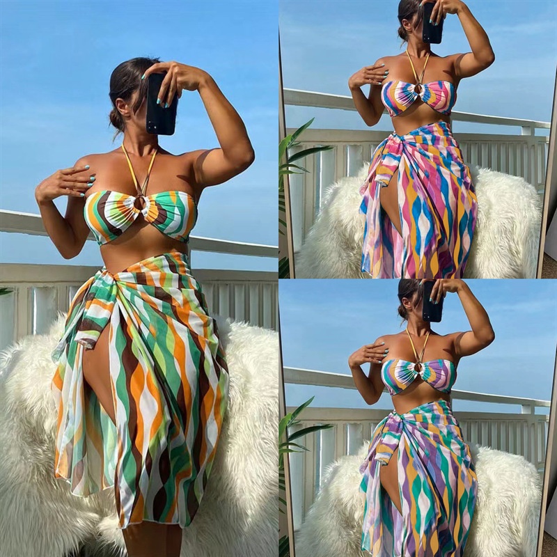 European And American Women's Three-piece Beach Open Long Skirt Style Fashionable Holiday Swimsuit