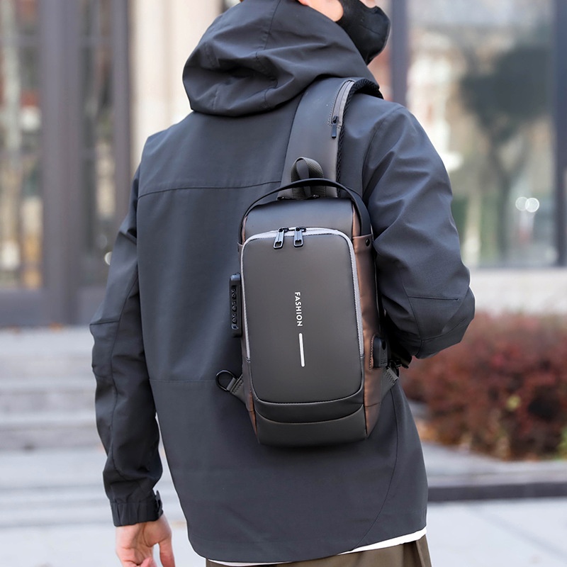 Men's Chest Bag Style Password Lock Multifunctional Texture Shoulder Bag Fashion Men's Bag Sports Leisure Messenger Bag
