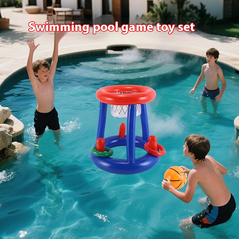 Water Inflatable Basketball Stand Floating Pool Basketball Frame Parent-Child Interactive Children's Pool Throwing Ring Toy