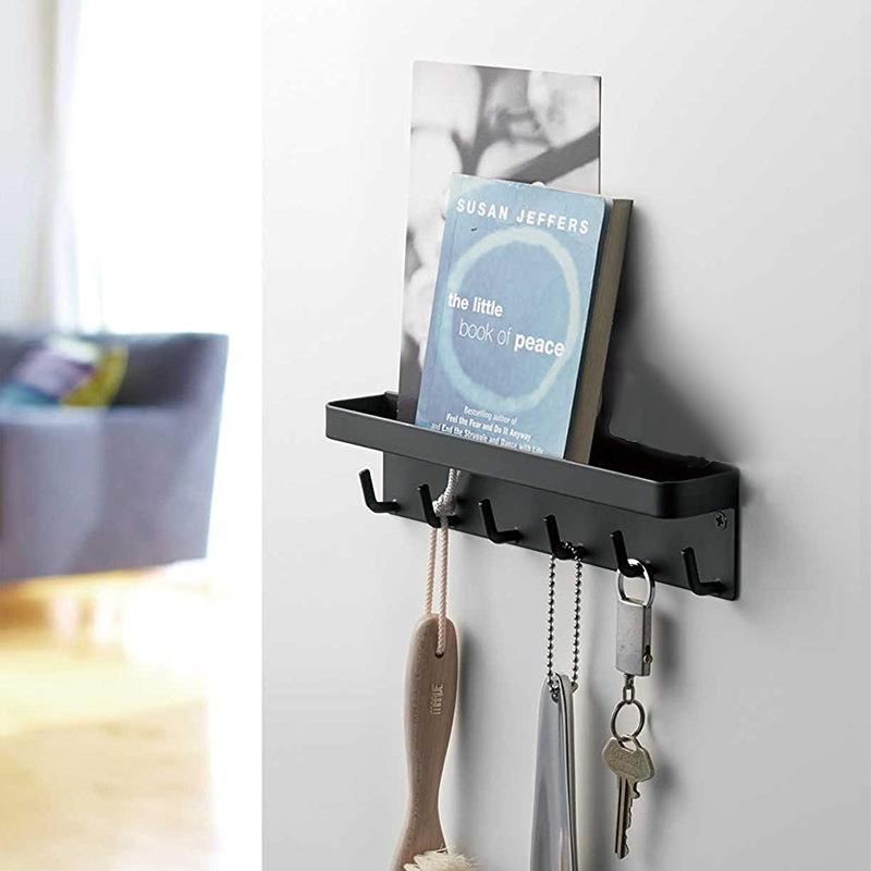 Wall-mounted Storage Rack Entrance Bedroom Bathroom Tray Six Hooks Punch-free Storage Rack Magnetic Storage Rack