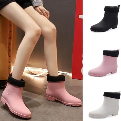 Rain Boots For Women,Adult Plus Cotton Velvet Water Shoes,Waterproof Rain Boots,Non-slip Autumn And Winter Fashion Warm Student Short-tube Rubber Shoes