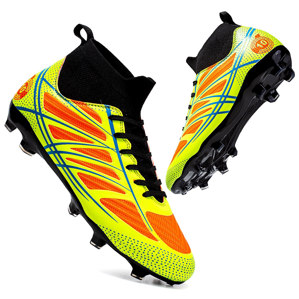 Children's Football Shoes High Top Spring Style Flying Woven Breathable Student Professional Training Shoes Football Shoes