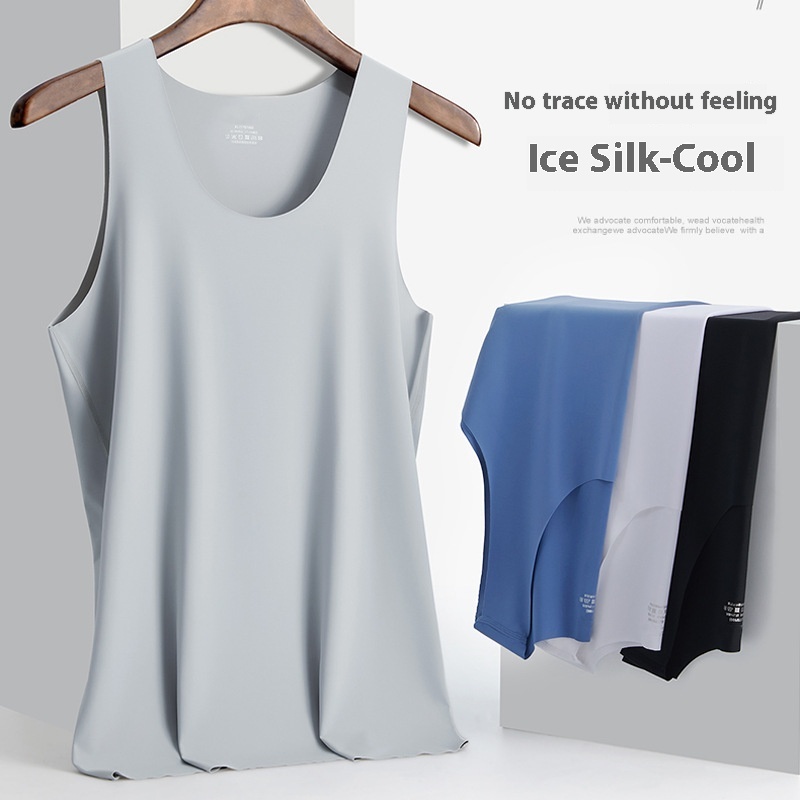 Men's Ice Silk Seamless Vest White Summer Tight Wide Shoulder V-neck Sports Sleeveless Bottom Thin Version One Piece