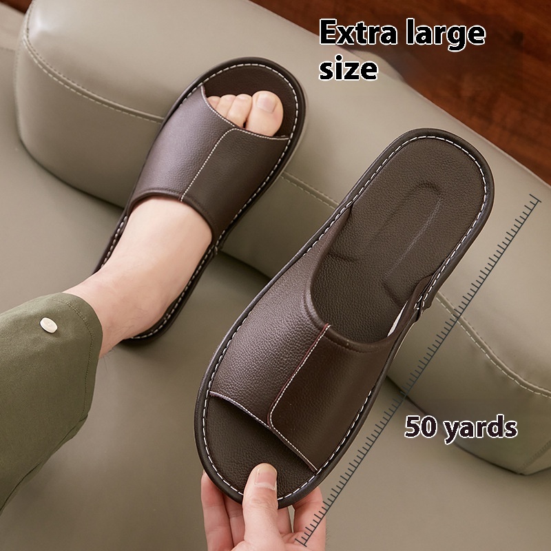 Large Size Cowhide Slippers For Men Genuine Leather Summer Home Non-slip Enlarged Plus Fat Home Leather Slippers Leather Home Men