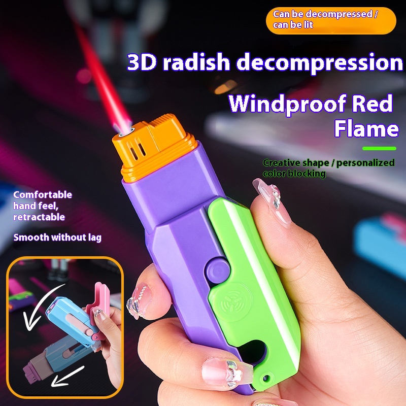 (whole Platform AGeneration Of Hair)Windproof Pink Flame Radish Knife Lighter Retractable Creative