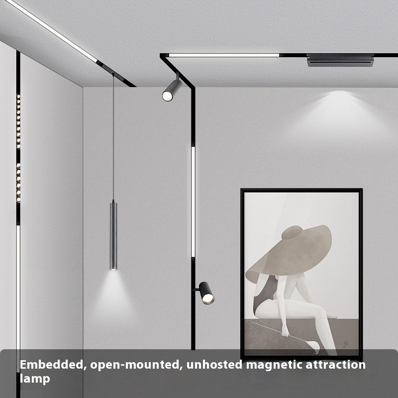 Led Mainless Magnetic Light Ultra-thin Surface Mounted Concealed Embedded Rail Line Floodlight Grille Light48v Hotel Living Room