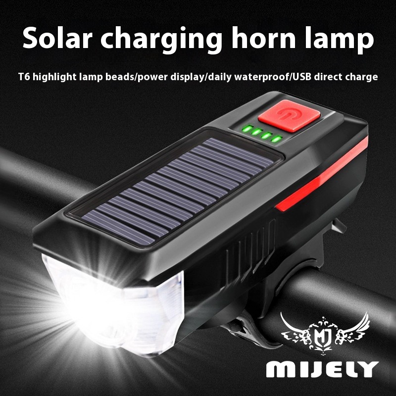 Solar Bicycle Light Headlight Rechargeable Night Riding Mountain Bike Flashlight Bicycle Accessories Cycling Equipment