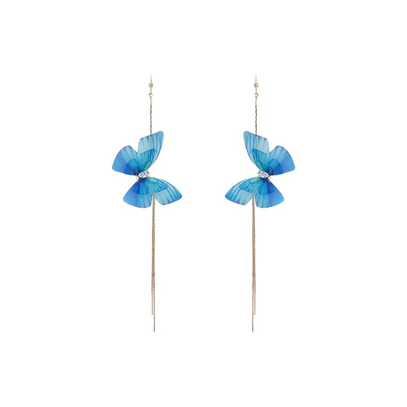 Arrival Y Earrings Simple Blue Butterfly Elegant Tassel Long Design Ear Drop Fairy Tulle Earrings