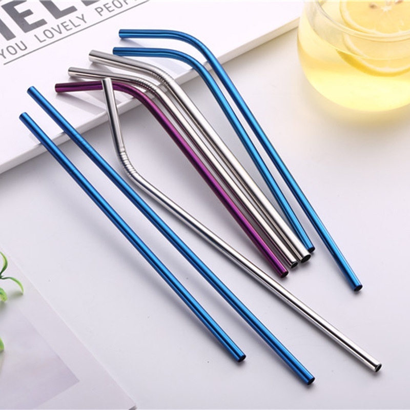 S304 Stainless Steel Straws Creative Titanium-plated Colored Metal Straws Milk Tea Beverage Straw Set