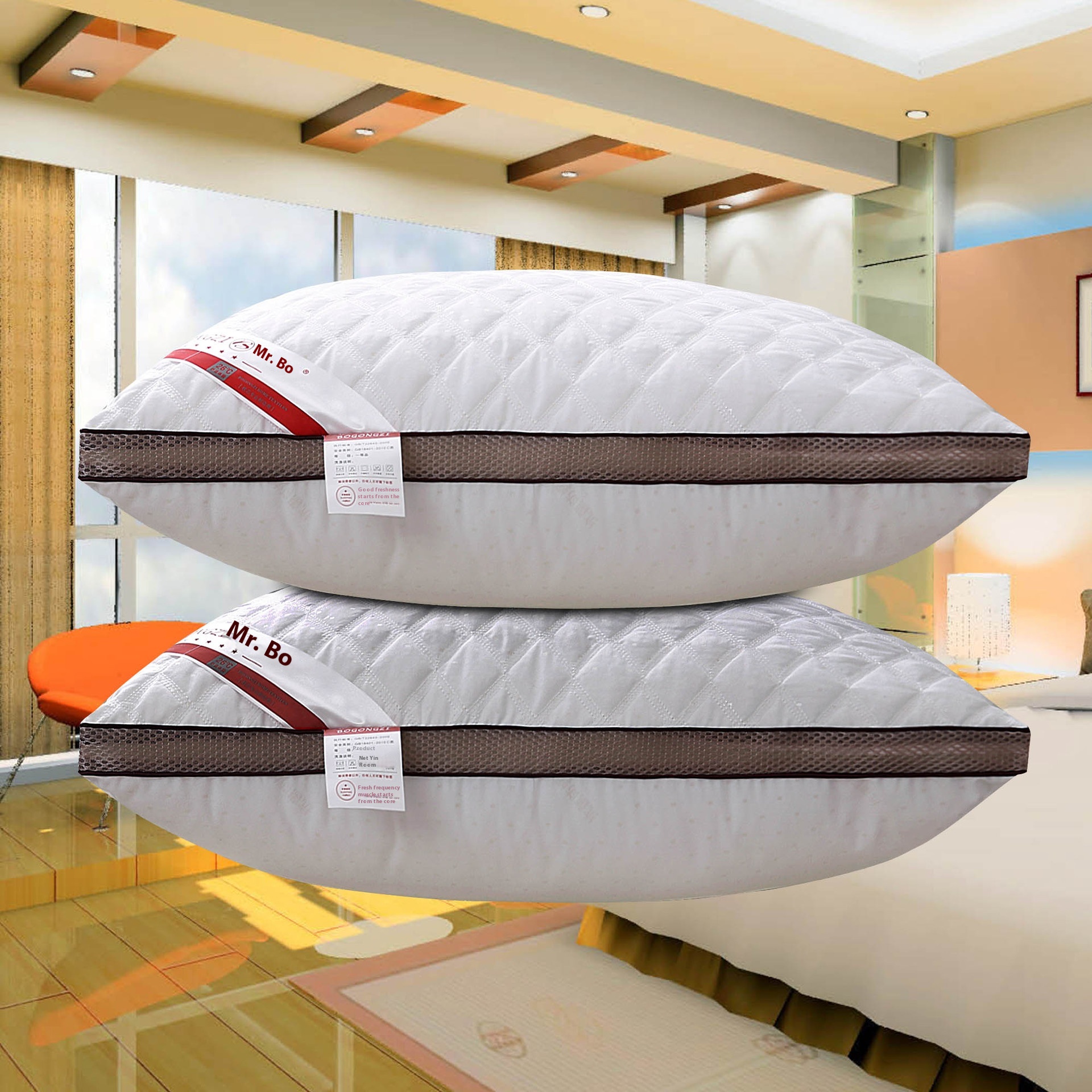 SThree-dimensional Edge Cotton Feather Velvet Pillow Core Hotel Washable Vacuum Pillow Health Care Compressed Pillow Core