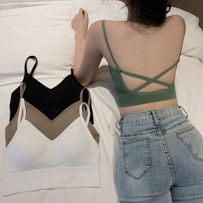 No Steel Ring Sexy Beautiful Back Sports Bra Bra Camisole Vest Inner Wear Bottoming Tube Top Cross Strap Girl Chest Wrap