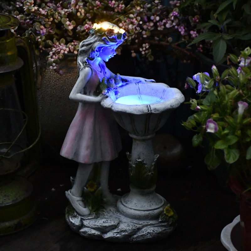 Solar Resin Crafts Outdoor Garden Ornaments Angel Little Girl Statue Garden Decoration Lawn Garden Light
