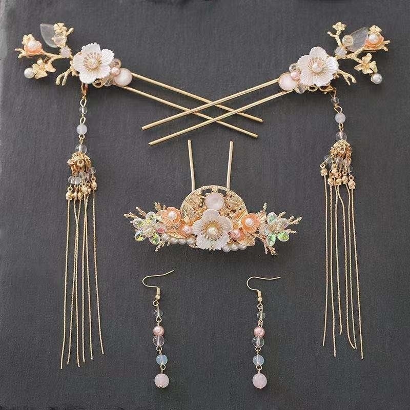 Hanfu Headwear Tassel Hairpin Step Shake Hairpin Classical Fair Price Ming-made Ancient Clothing Accessories Antique Hair Accessories Full Set Of Hair Crown