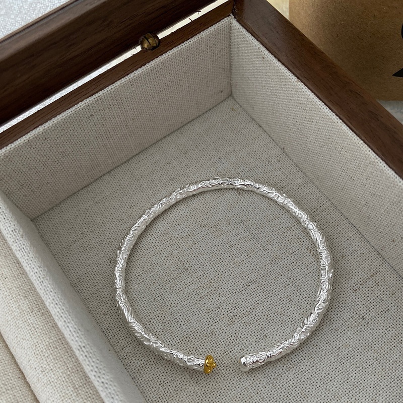 Relief Totem Arabesque Bracelet S925 Sterling Silver Texture Contrast Color Korean Heavy Silver Bracelet For Women