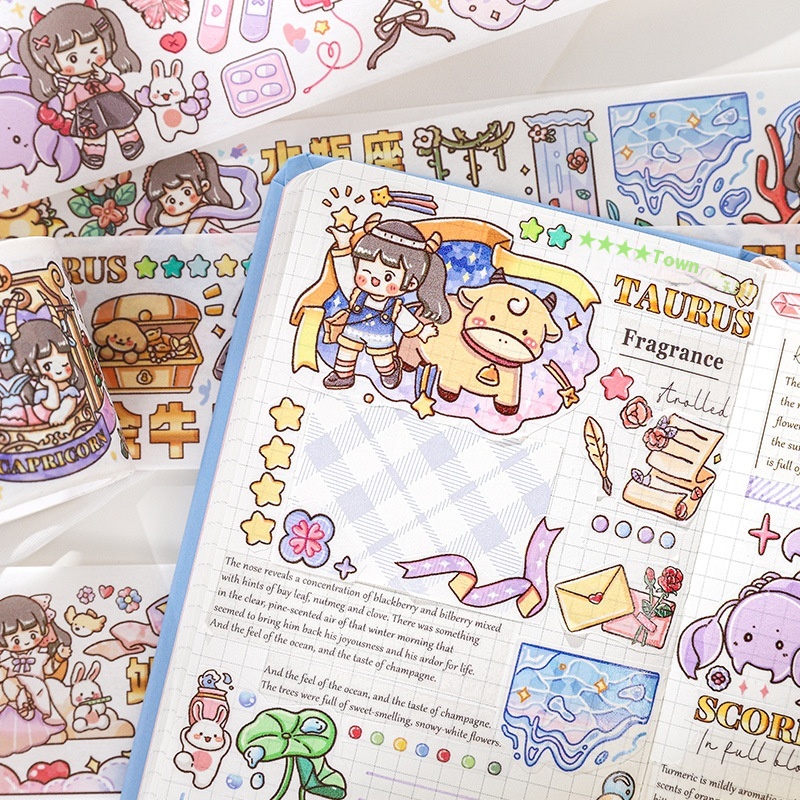 Paper Traces, Special Oil Tape, Soft Berry Sauce, Twelve Constellations Series, Cute Cartoon High-value Hand Account Decoration Material Collage