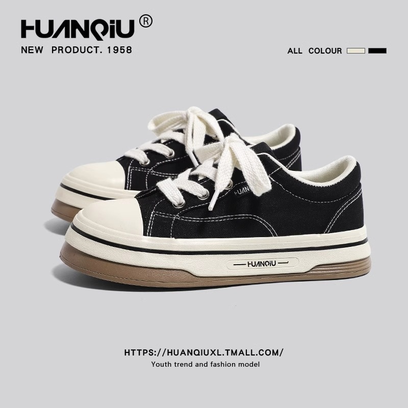 Global Thick-soled Black Canvas Shoes For Women Spring Fashion Super Hot All-match Student Casual Sports Shoes