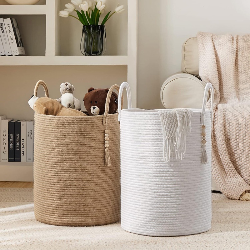 Dirty Clothes Basket Storage Dirty Clothes Basket Woven Storage Basket Home Cotton Rope Basket Straw Sundries Basket Storage Living Room Bedroom