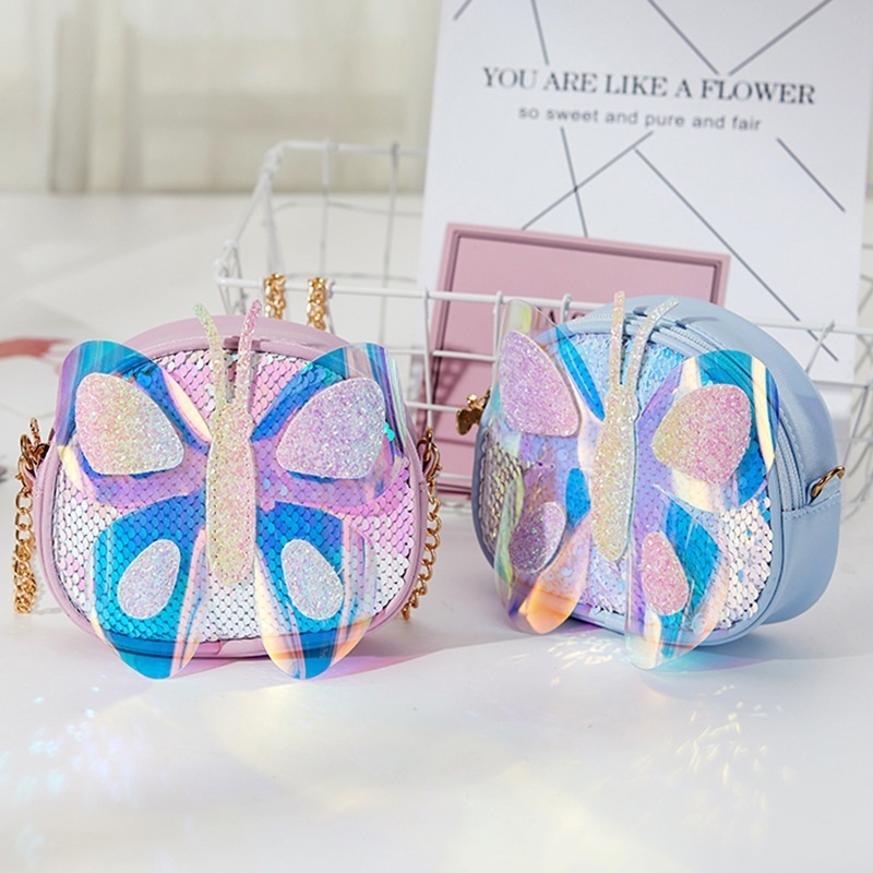 Korean Children's Bag Shoulder Bag Cute Colorful Butterfly Mini Crossbody Bag Girl Chain Bag Baby Coin Purse