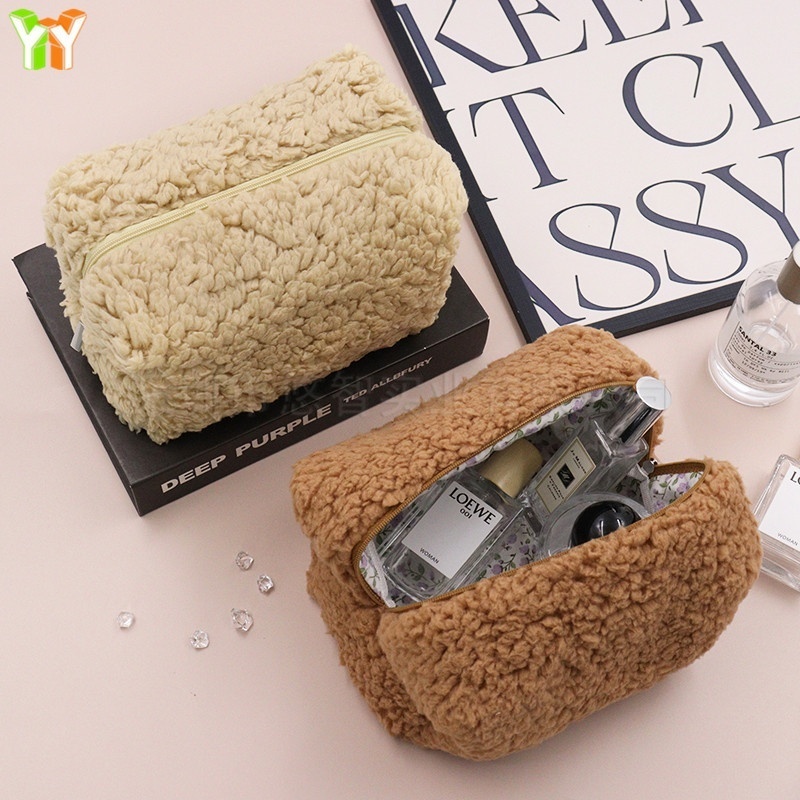 Plush Toiletries Bag Lambskin Skin Care Products Storage Zipper Bag Travel Portable Cosmetics Storage Bag