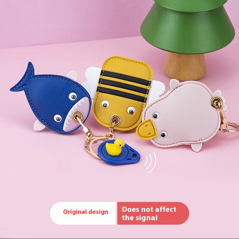 Bamenchongshe Personality Creative Keychain Cartoon Animal Water Drop Square Access Card Leather Case Cute Small Gift