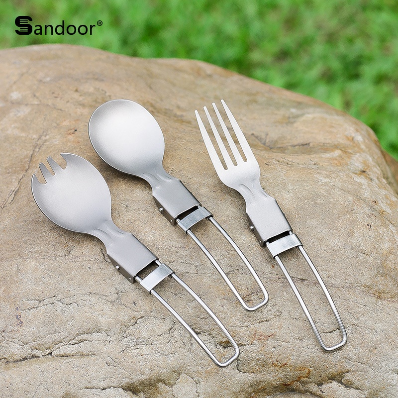 Outdoor Pure Titanium Knife, Fork And Spoon Camping Simple Folding Tableware Portable Set Picnic Fruit Fork And Spoon