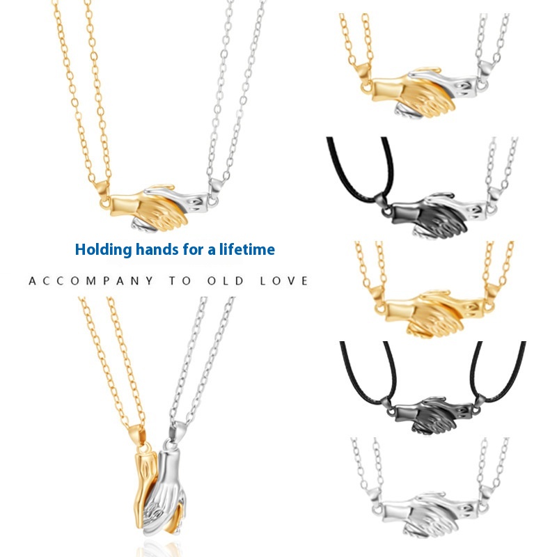 Hot-selling Couple's Hand Necklace Magnetic Attraction Hand-in-hand Men's And Women's Minority Design Sense Clavicle Chain