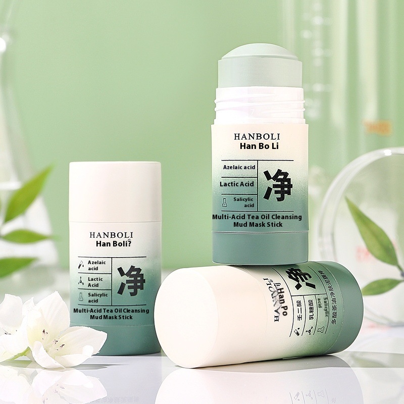 Hanboli Green Tea Solid Mud Mask Cleans Pores And Cleanses The Face.Male And Female Mask Stick Salicylic Acid Mud Mask Gentle Smear