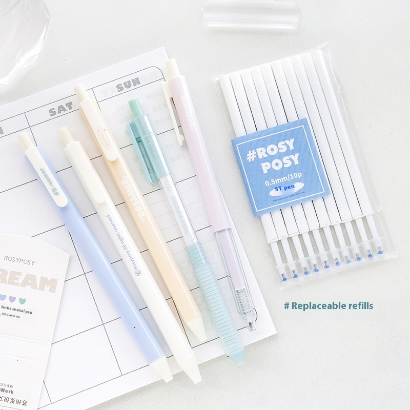 Rosy Posy S T Neutral Pen Refill Replacement Set Neutral Press Pen0.5mm Black Brush Refill