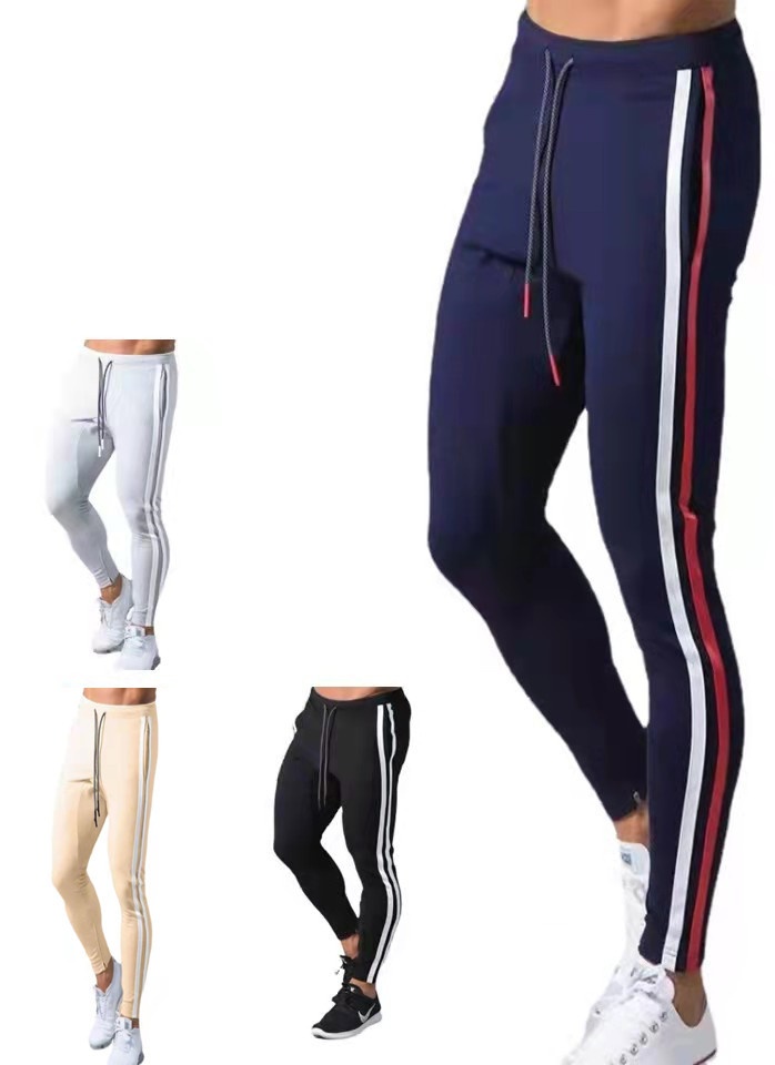 Crazy Muscle Men's Tight Trousers Sports Leisure Sweat-absorbent Contrast Color Drawstring Zipper Small Feet Trousers Autumn
