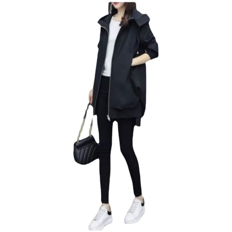 Medium-length Fat Mm Autumn Windbreaker Female Autumn And Winter Korean Version Of Casual Hoodie Temperament Coat - 5