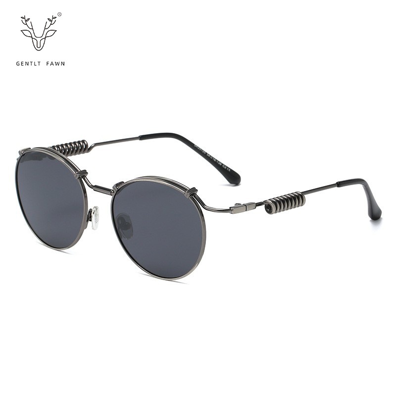 S25125 Metal Retro Style Round Polarized Punk Sunglasses Women'sy Fashion Spring Temples Street Shooting Sunglasses Men