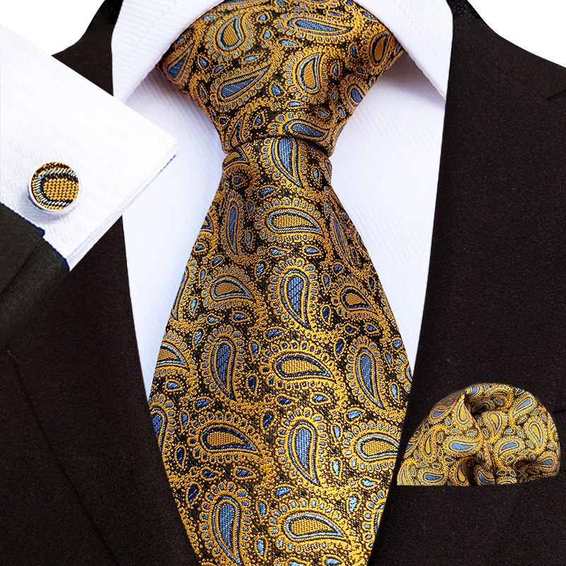 Floral Striped Paisley Art Style Men's Tie Pocket Towel Cufflinks Three-piece Set