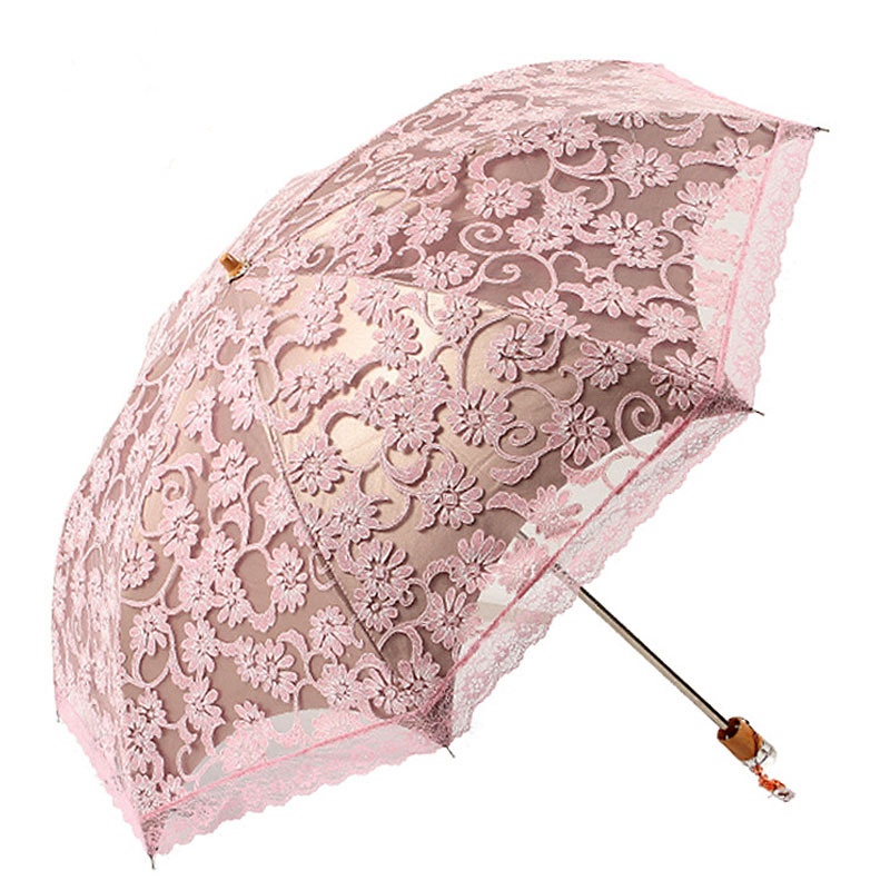 Two-fold Parasol Lace Black Glue Sunscreen Anti-ultraviolet Sun Umbrella Sunny Umbrella