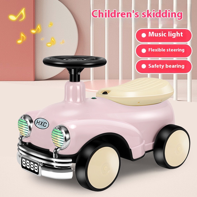 Retro Children's Scooter With Light Music, Boys And Girls' Scooter,1-3-6 Year Old Baby Four-wheel Balance Scooter