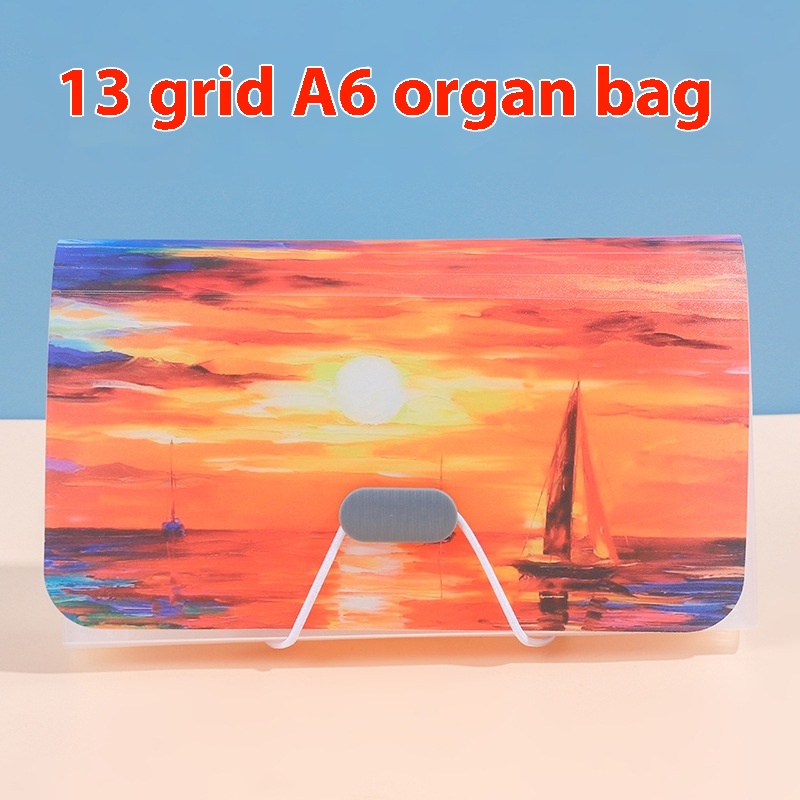 Zeyou13-grid A6 Mini Accordion Bag Office Large-capacity Bill Storage Multi-layer Classification Lanyard Folder