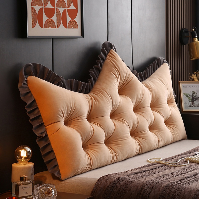 Bedside Cushion Crystal Velvet Crown Pillow Tatami Princess Wall Cushion Lace Sofa Waist Backrest