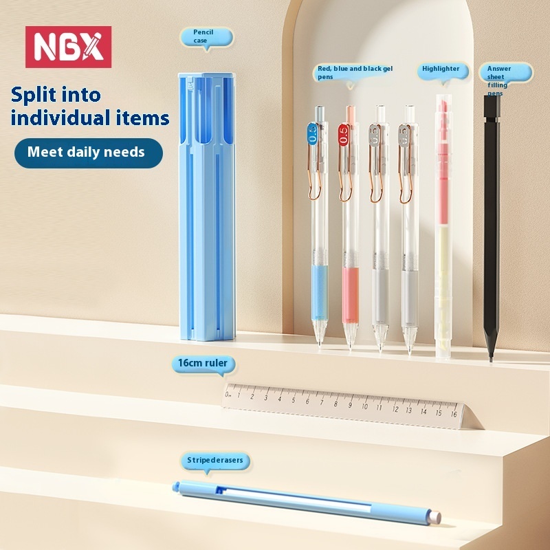 NBX Six Pen Hexagonal Pen Case Push Pen For Portable Multifunctional Pen Case Student Stationery Case Simple Female